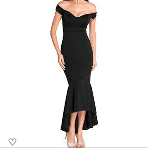 Off shoulder black evening cocktail dress